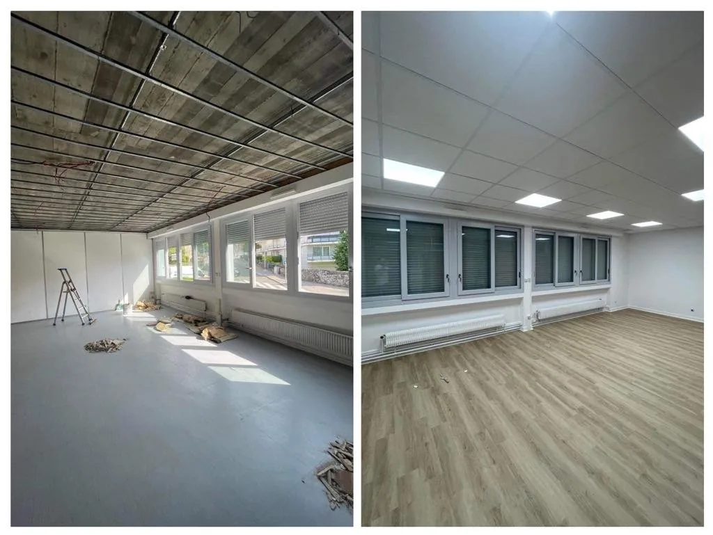 Bureaux avant et après peinture des murs et radiateurs, école de formation BIOMEDAL à Besançon